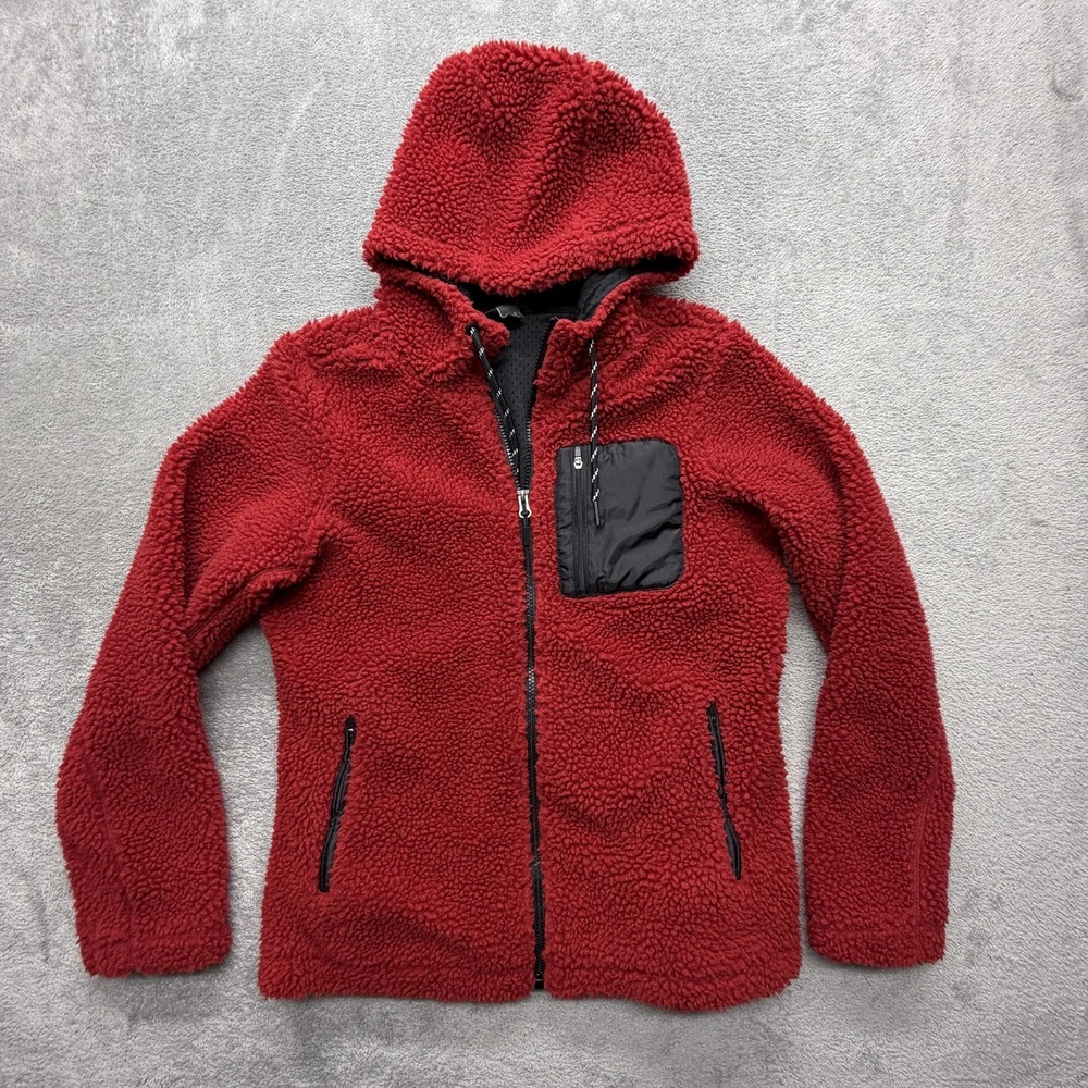 Eddie‎ Bauer Jacket Womens Small Red Sherpa Fleece Hooded Full Zip Pockets